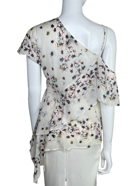 Blusa BCBG Asimétrica Floral Blanco-Talla XXS