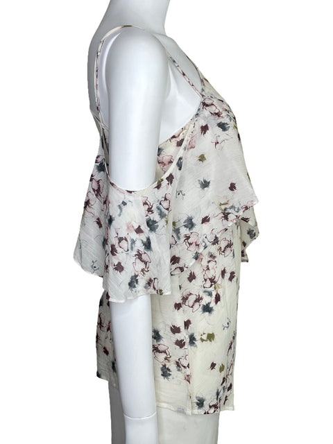 Blusa BCBG Asimétrica Floral Blanco-Talla XXS