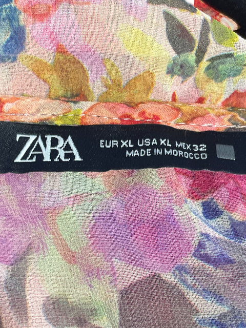 Blusa Zara Floral Vuelos Rosado-Talla XL
