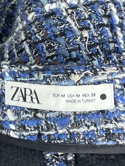 Falda Zara Mini Tweed Azul-Talla M