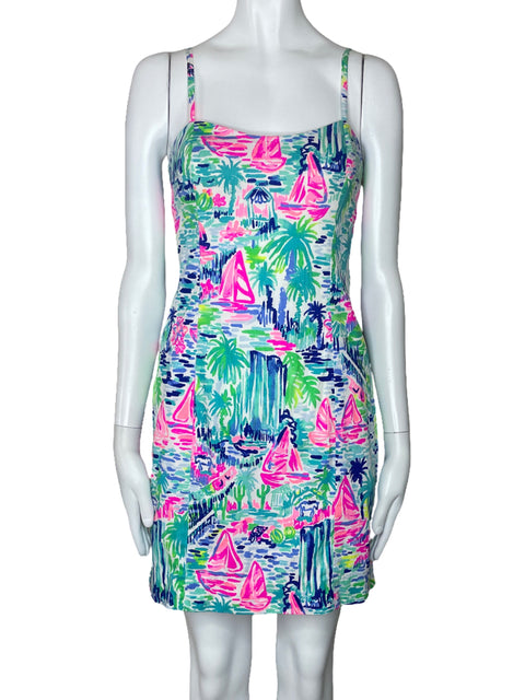 Vestido Lilly Pulitzer Tiras Estampado Verde-Talla 2