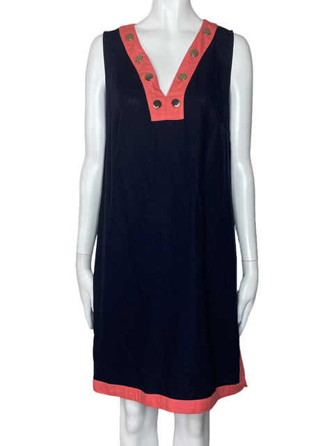 Vestido Tommy Hilfiger Cuello V Botones Azul-Talla 8