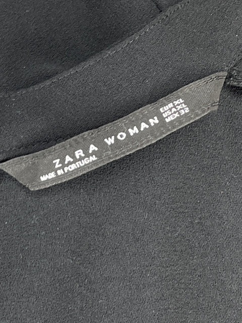 Vestido Zara Escote V Negro Manga Corta Negro-Talla XL