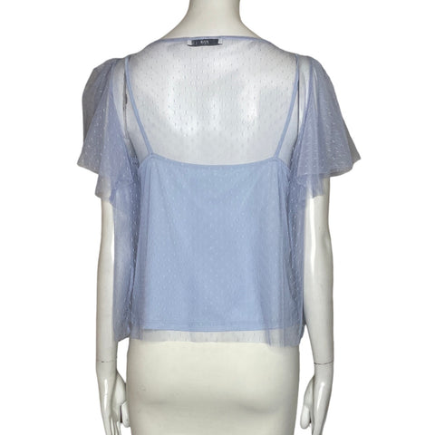 Blusa MNG Bordado Mesh Azul-Talla S