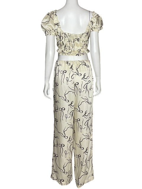 Set Zara Satinado Top+Pantalón Beige-Talla M