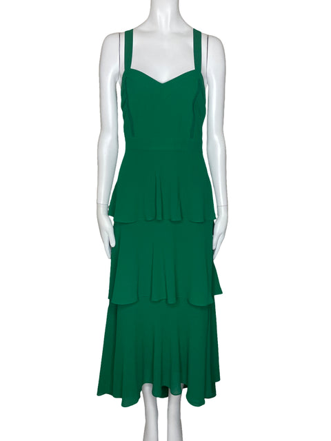 Vestido Belle Badgley Mischka Capas Tiras Verde-Talla 6