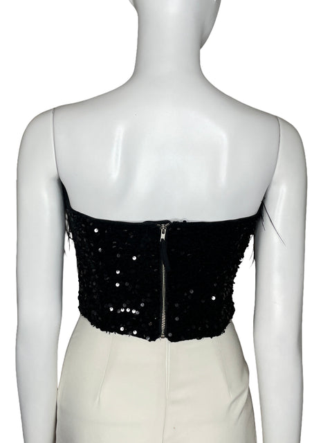 Top Line And Dot Lentejuelas Plumas Negro-Talla M