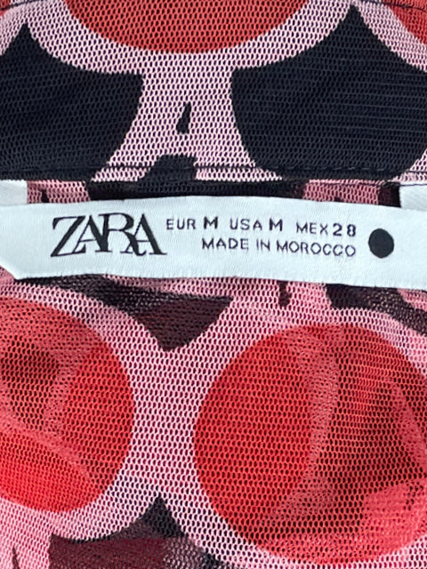 Blusa Zara Transparente Estampado Rojo-Talla M