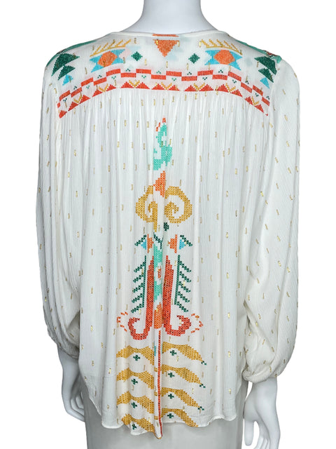 Camisa Zara Boho Chic Manga Larga Blanco-Talla L