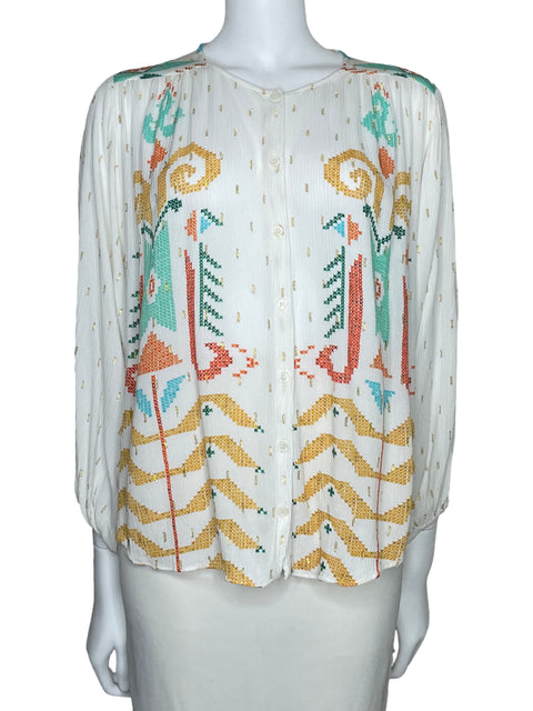 Camisa Zara Boho Chic Manga Larga Blanco-Talla L