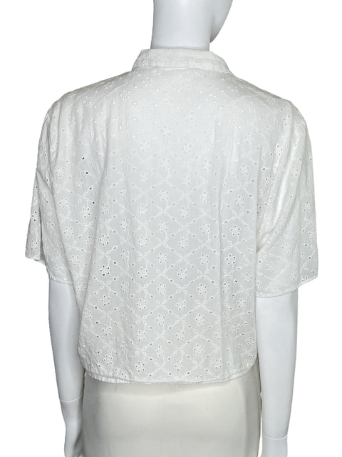 Camisa Zara Crop Bordada Blanco-Talla L