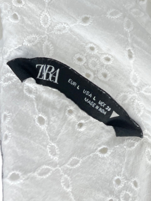 Camisa Zara Crop Bordada Blanco-Talla L