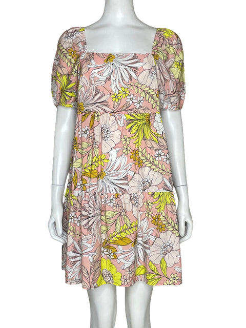 Vestido Loft Mangas Abullonadas Flores Rosado - Talla 6