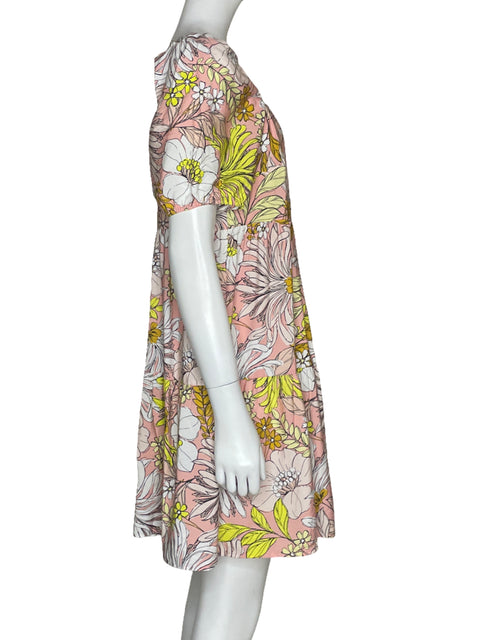 Vestido Loft Mangas Abullonadas Flores Rosado - Talla 6