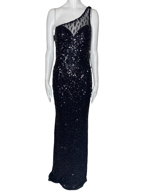 Vestido Primavera Lentejuelas One Shoulder Negro-Talla 8
