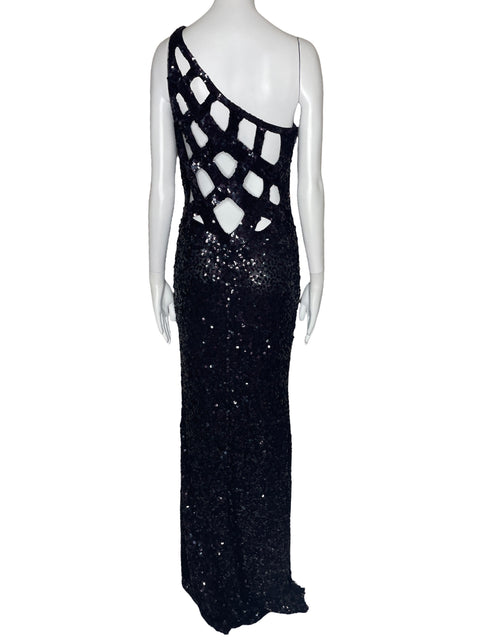 Vestido Primavera Lentejuelas One Shoulder Negro-Talla 8