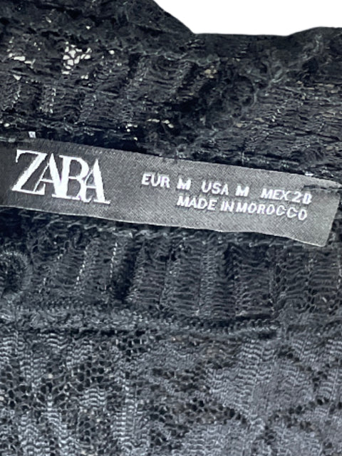 Blusa Zara Encaje Manga Larga Negro-Talla M