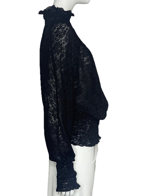 Blusa Zara Encaje Manga Larga Negro-Talla M
