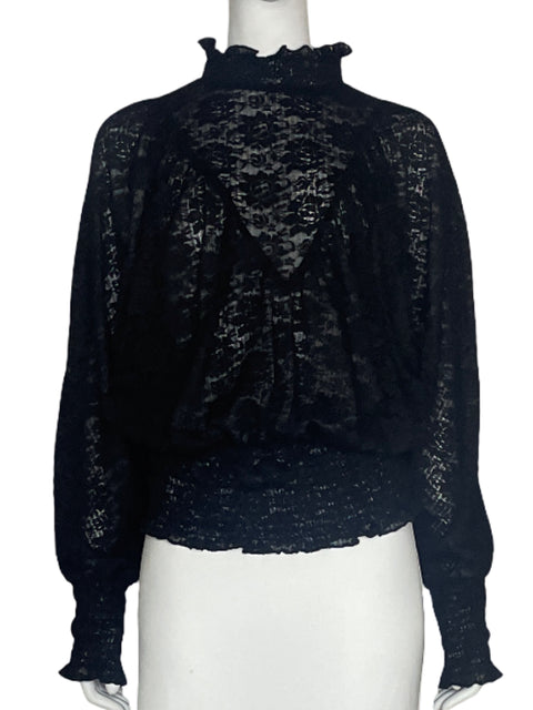 Blusa Zara Encaje Manga Larga Negro-Talla M
