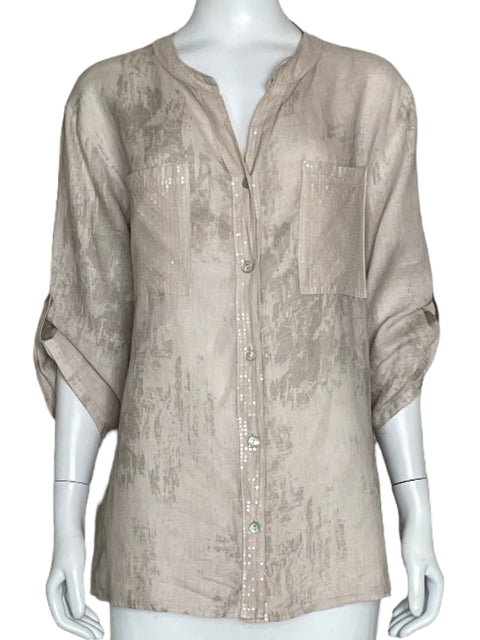 Camisa Vieira Lentejuela Beige-Talla L