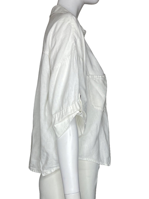 Camisa Zara Cropped Mangas 3/4 Blanco-Talla L