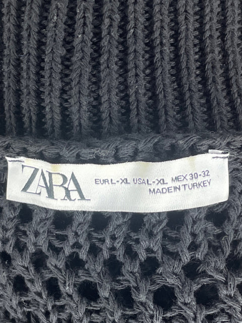 Camisa Zara Tejido Botones Negro-Talla L