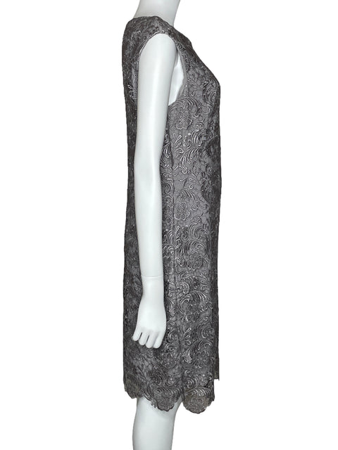 Vestido Ralph Lauren Midi Encaje Gris-Talla 12