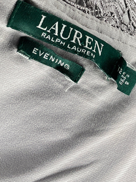 Vestido Ralph Lauren Midi Encaje Gris-Talla 12