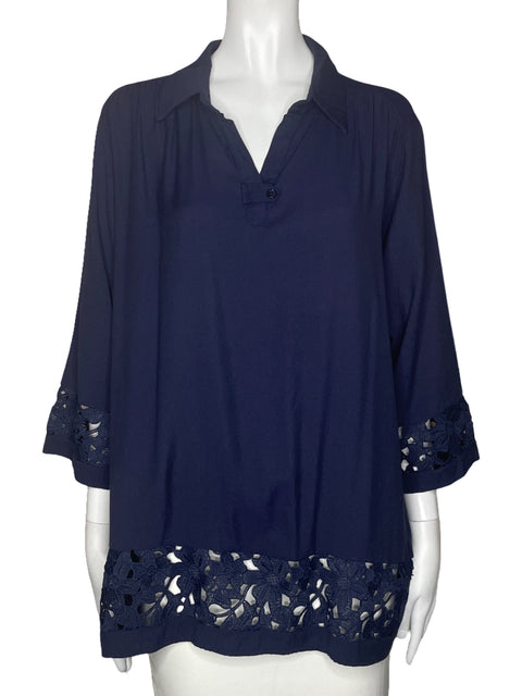 Blusa Koandaily Encaje Flores Azul-Talla XXXL