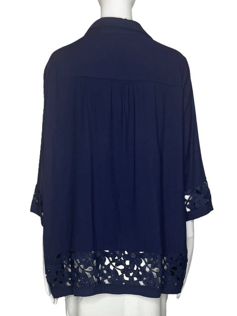 Blusa Koandaily Encaje Flores Azul-Talla XXXL