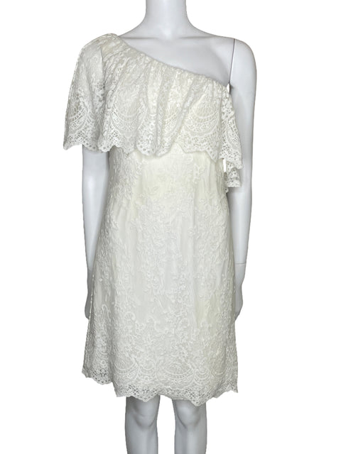 Vestido Ralph Lauren One Shoulder Encaje Blanco-Talla 10