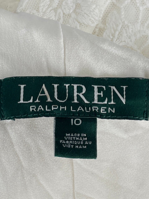 Vestido Ralph Lauren One Shoulder Encaje Blanco-Talla 10
