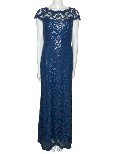 Vestido Tadashi Shoji Maxi Lentejuelas Azul-Talla 0