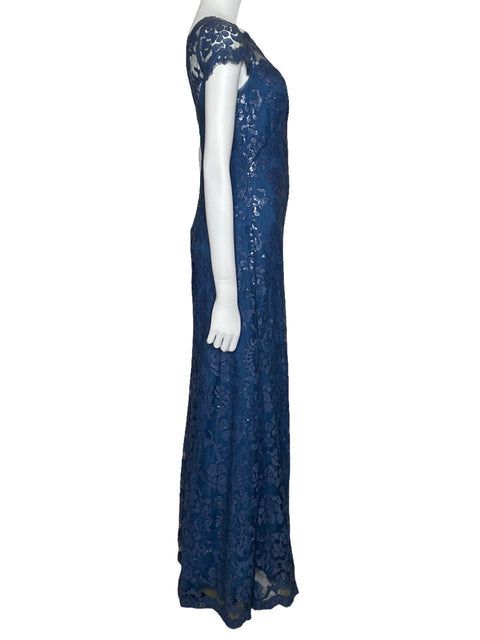 Vestido Tadashi Shoji Maxi Lentejuelas Azul-Talla 0