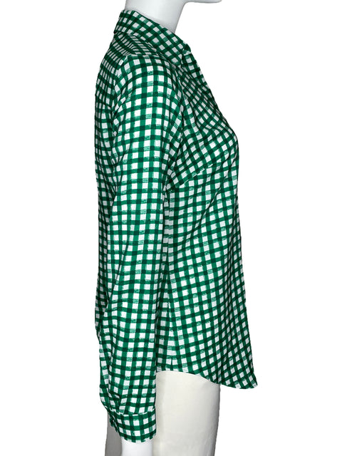 Camisa Ann Taylor Cuadros Manga Larga Verde-Talla XS