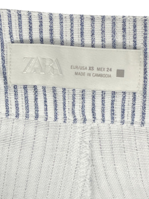 Faldashort Zara Rayas Brillante Blanco-Talla XS