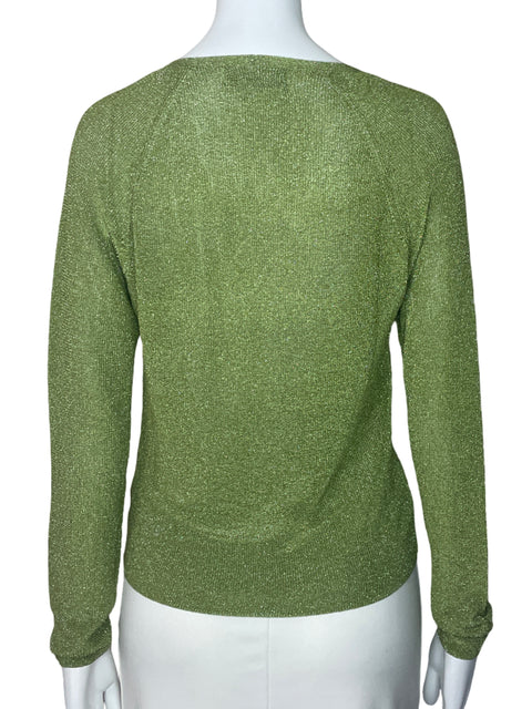 Blusa MNG Tejido Cuello V Verde-Talla XS