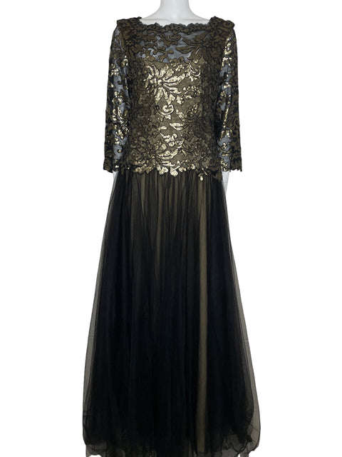 Vestido Tadashi Shoji Lentejuelas Tul Negro-Talla 8