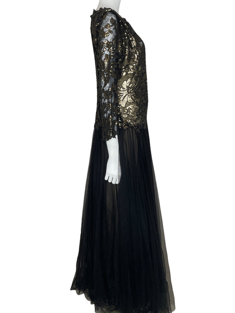 Vestido Tadashi Shoji Lentejuelas Tul Negro-Talla 8