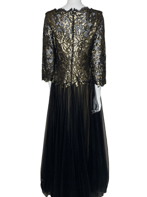 Vestido Tadashi Shoji Lentejuelas Tul Negro-Talla 8