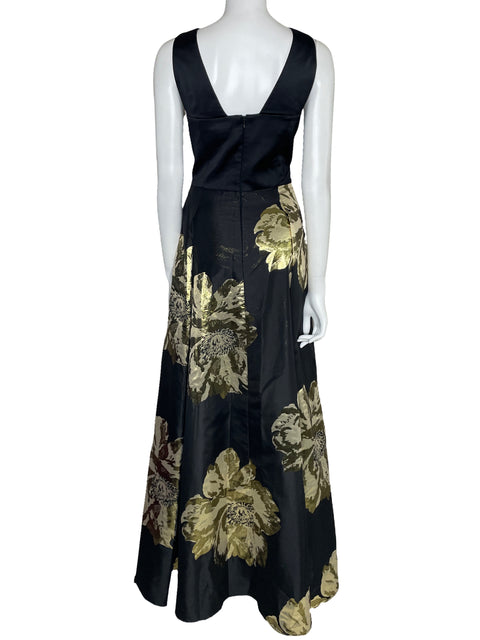 Vestido Tahari Maxi Floral Negro-Talla 8