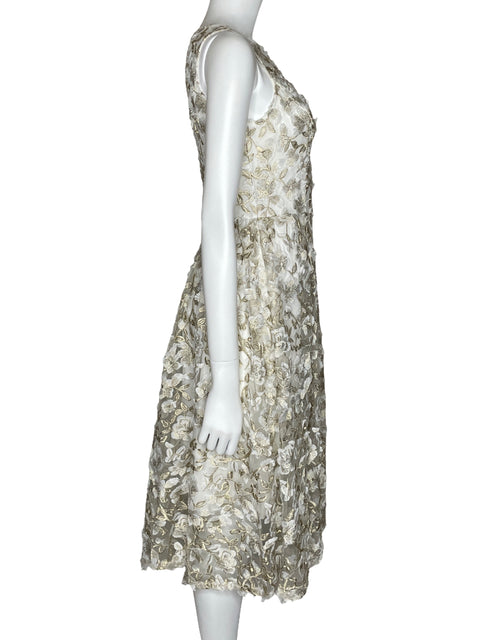 Vestido Adrianna Papell Bordado Midi Blanco-Talla 4