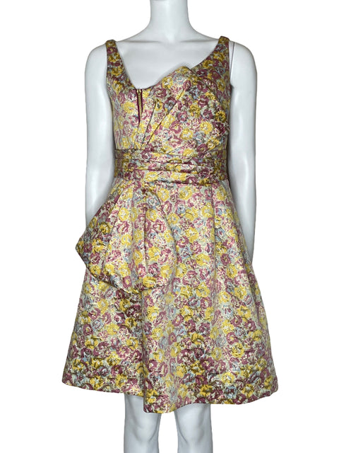 Vestido Zac Posen Cocktail Sin Mangas Amarillo-Talla 7