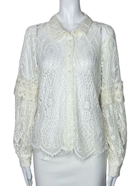 Camisa Vince Camuto Encaje Transparente Blaco-Talla S