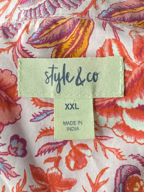 Camisa Style & Co Floral Manga Larga Rosado-Talla XXL