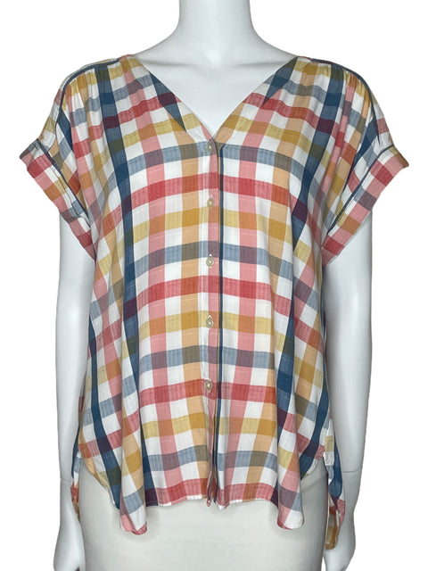 Camisa Loft Cuadros Manga Corta Blanco-Talla L