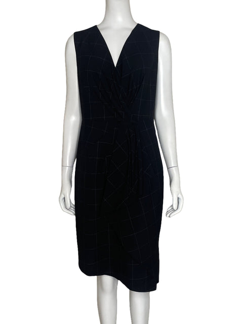 Vestido Ellie Tahari Cuello V Cuadros Negro-Talla 12