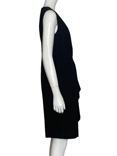 Vestido Ellie Tahari Cuello V Cuadros Negro-Talla 12