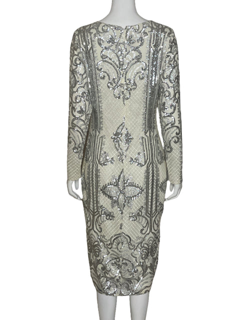 Vestido Betsy Adam Lentejuelass Blanco-Talla 12