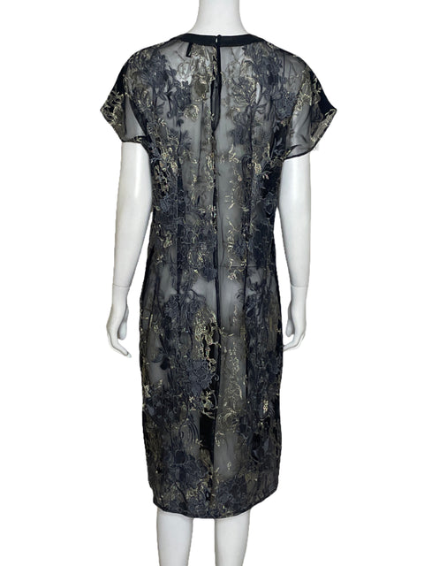 Vestido BCBG Mesh Bordado Negro-Talla 06